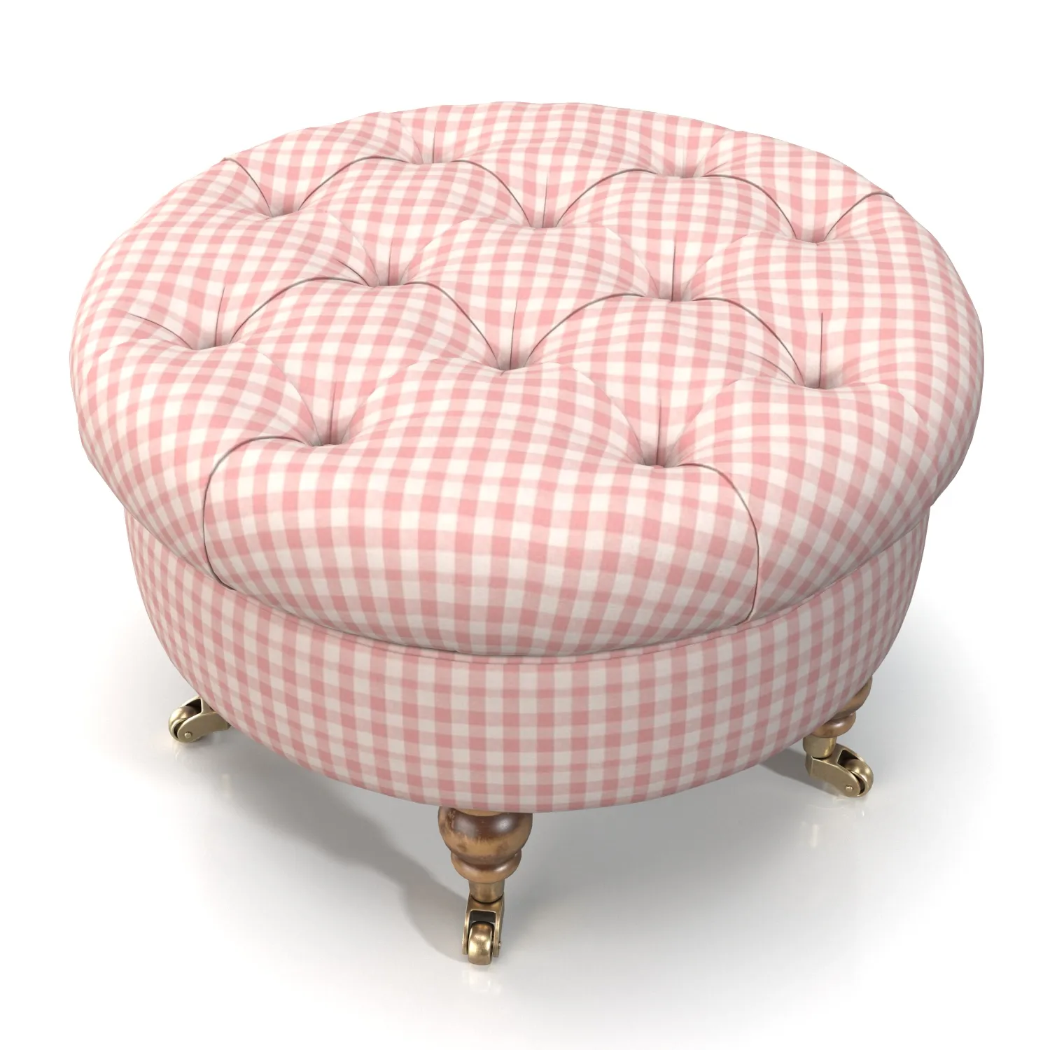 Upholstered Pink Gingham Round Ottoman PBR 3D Model_06